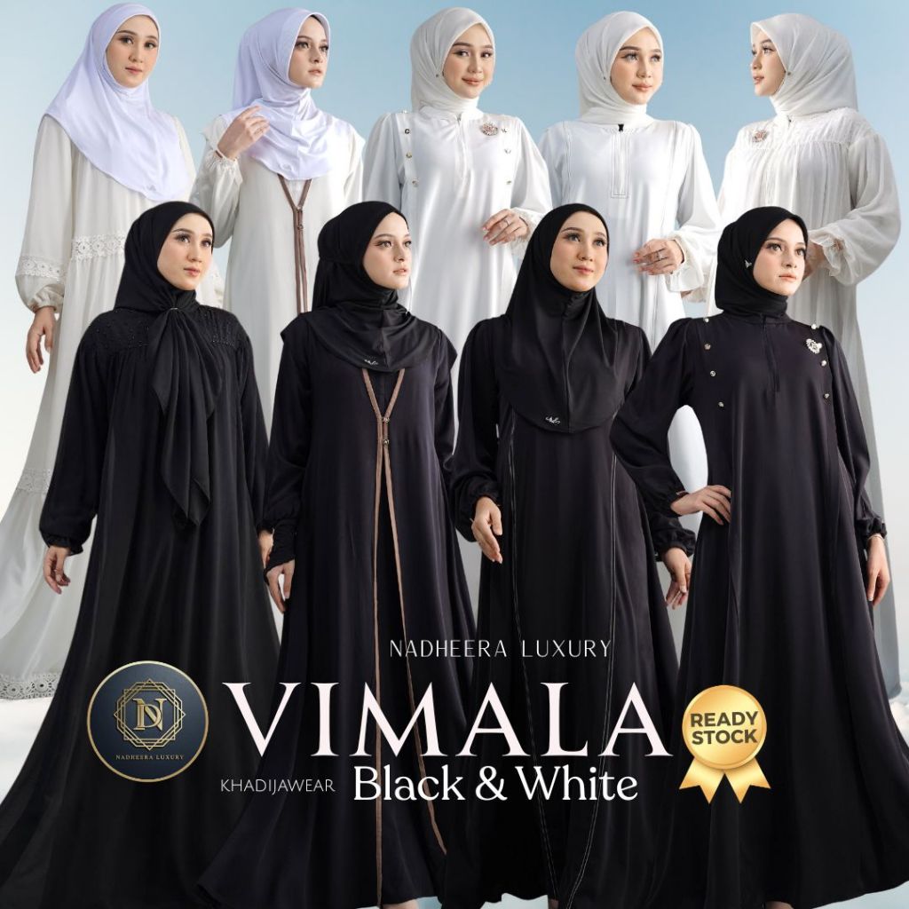 [BISA COD] VIMALA DRESS MIDI STYLE 1 2 3 4 5 NADHEERA LUXURY GAMIS HITAM PUTIH POLOS umroh VILMALA