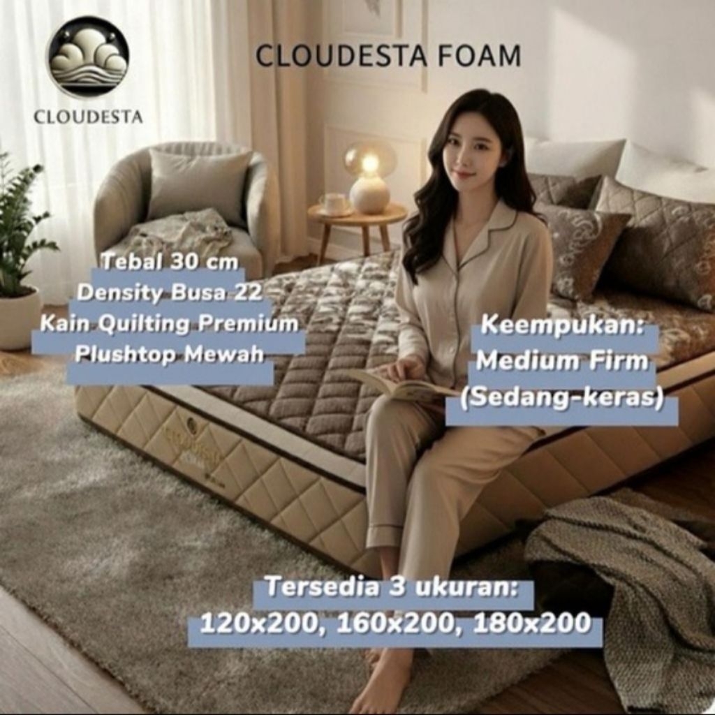Kasur Busa Cloudesta. Tebal 30 cm, Ukuran Kasur busa 120x200, kasur busa 160x200, kasur busa 180x200
