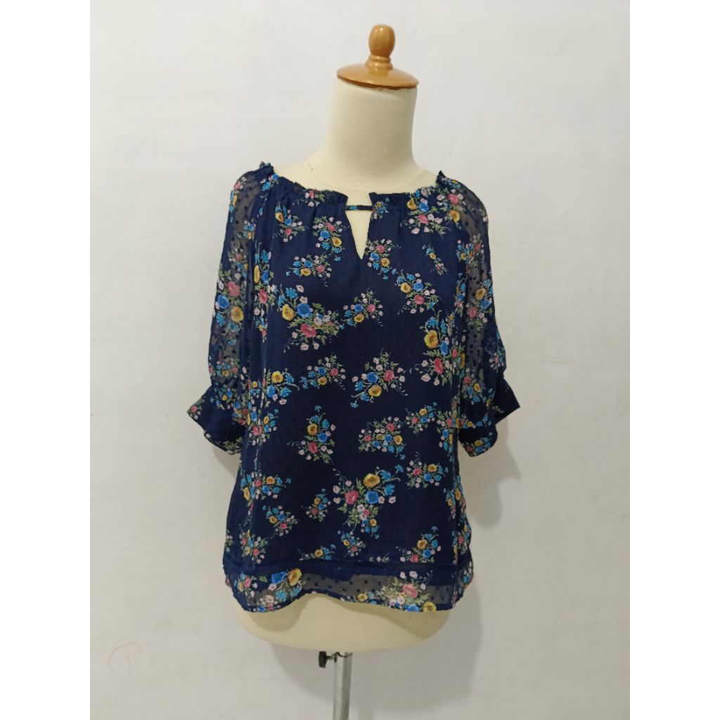 Baju Atasan Blus Bunga Vintage Blouse Sifon Murah