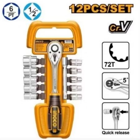 INGCO SOCKET SET 12 PCS 1/2" INDUSTRIAL GRADE HKTS12122