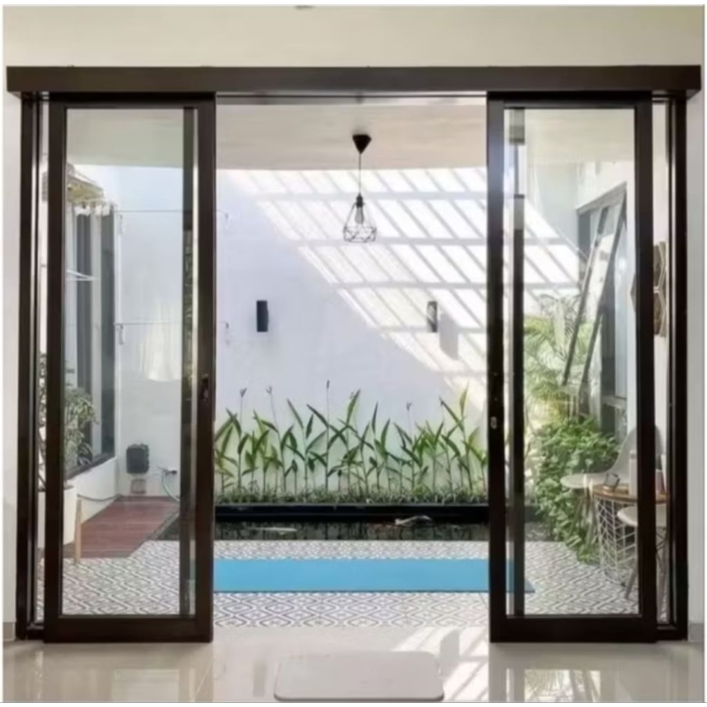 pintu geser / sliding kaca bening ukuran T200×L180 grtis packing kayu