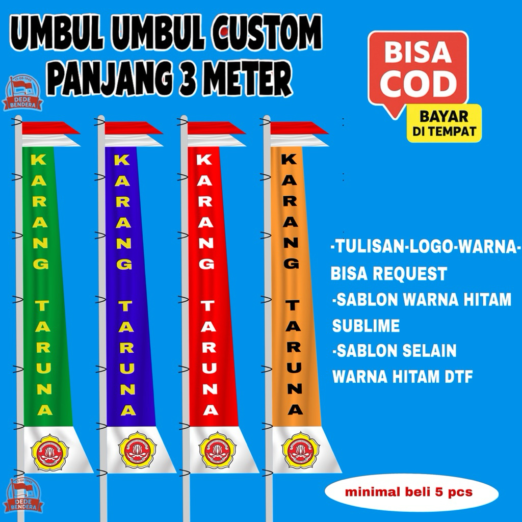UMBUL UMBUL COSTUM 3 METER DESAIN SUKA SUKA /UMBUL UMBUL COSTUM/BENDERA COSTUM/BENER/UMBUL UMBUL KAR