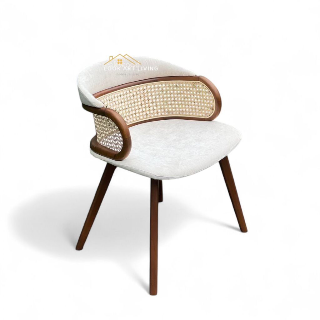 Lookartliving Kursi Cafe Lengkung Rotan Kombinasi Jok / Kursi Cafe Rotan / Kursi Makan