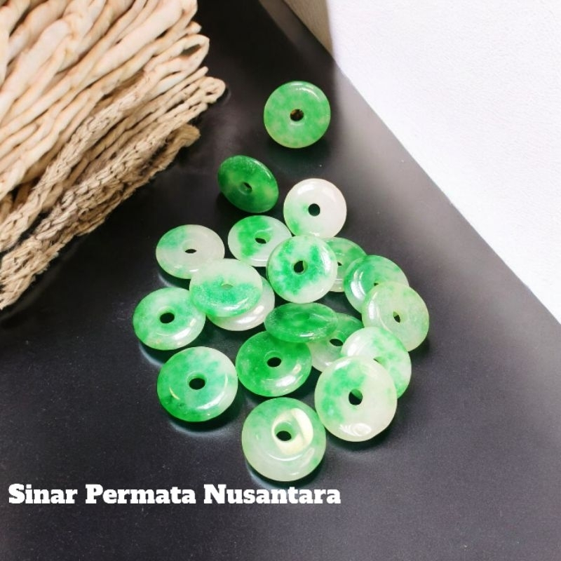 Liontin Natural batu giok bentuk donat pipih tambahan accesories bandulan kalung pria wanita LBT-453