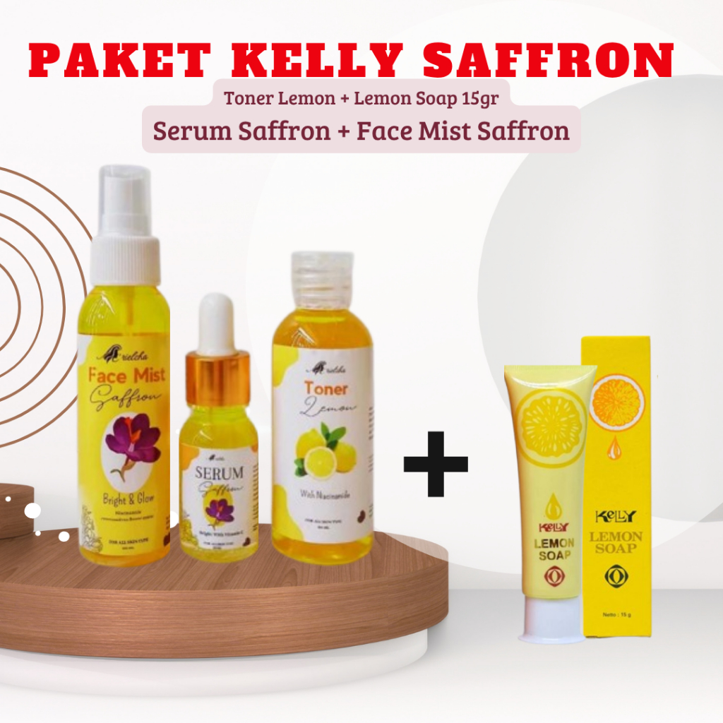PAKET KELLY SAFFRON Lemon Soap 15gr + Serum Saffron + Toner Lemon + Face Mist Saffron Mencerahkan Wa