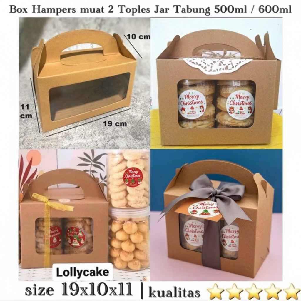 (FREE HANGTAG NATAL) Box Hampers Jendela Kotak muat 2 toples tabung jar 600 ml box toples jar 500 ml