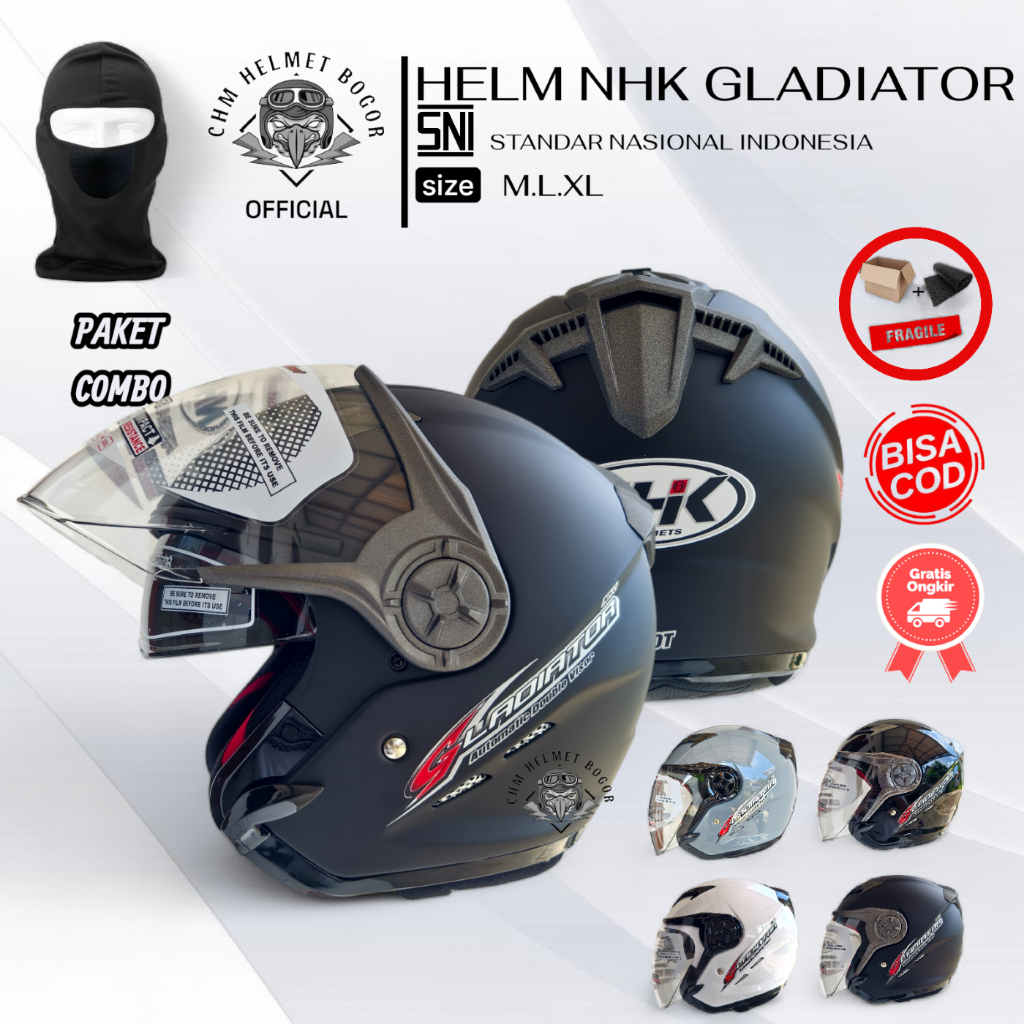 HELM HALF FACE NHK GLADIATOR SOLID DOUBLE VISOR