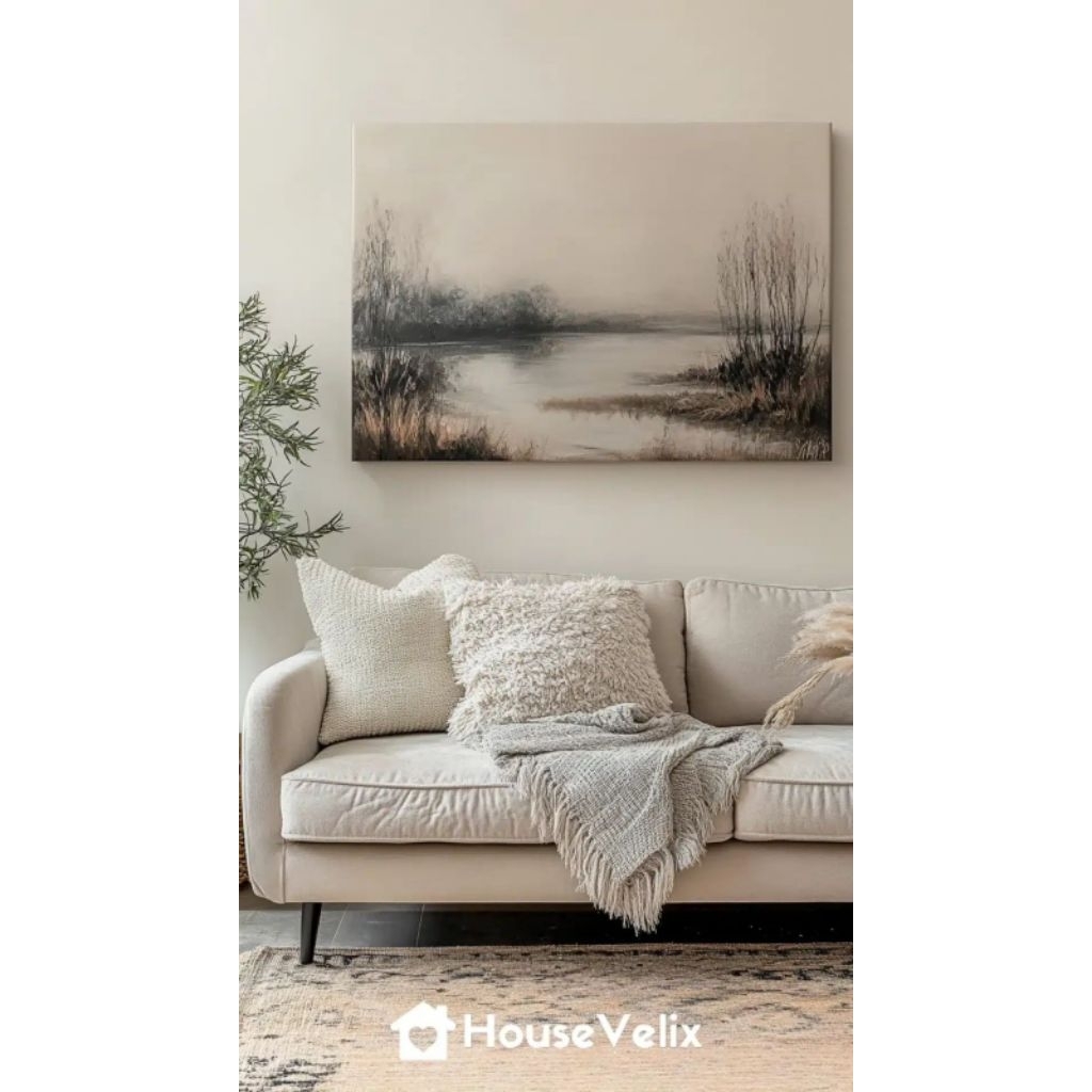 Lukisan Dinding Pemandangan Vintage Jepang - Lukisan Tangan Asli - Lukisan Tekstur Timbul - Hiasan D