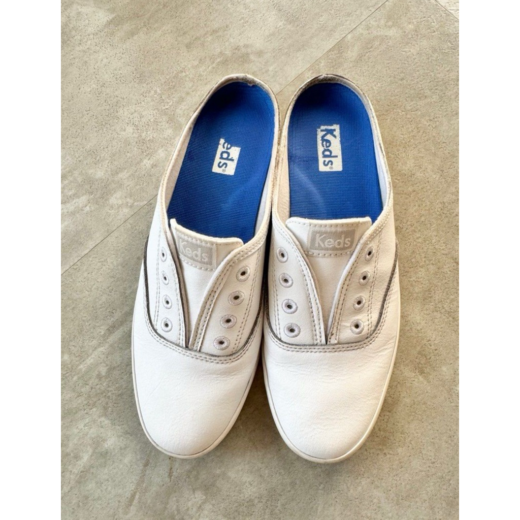 keds leather white slip on