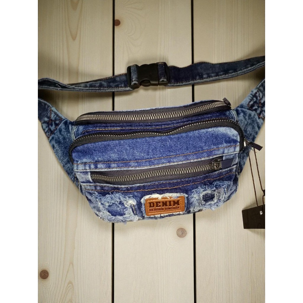 waistbag denim tas pinggang pria wanita tas pinggang/tas denim bahan tebal/tas unik terbuat dari bah
