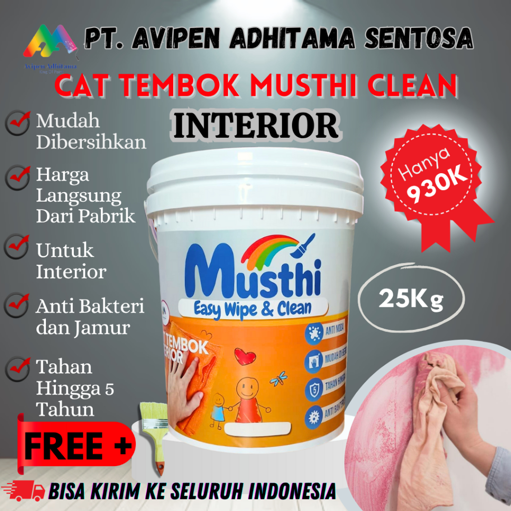 Cat Tembok Dinding Interior Dalam Rumah Anti Noda Musthi Clean 25 kg