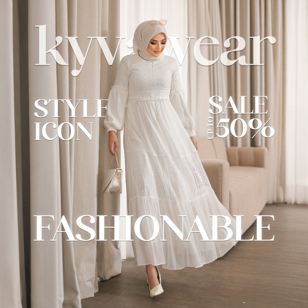 KYVA GAMIS ABAYA MUSLIM BROKAT PUTIH MOSCRPE TERBARU LM 048 PESTA MEWAH REMAJA