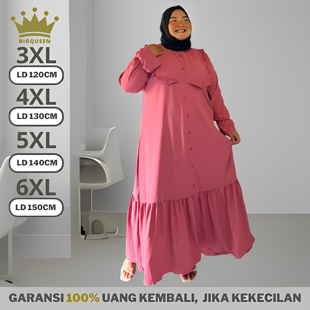 Baju Gamis Jumbo LD 120 130 140 150 Polos Premium Mewah Baju Lebaran Syari Terbaru