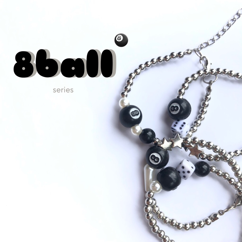 Gelang manik billiard | 8ball dadu | beads bracelets silver