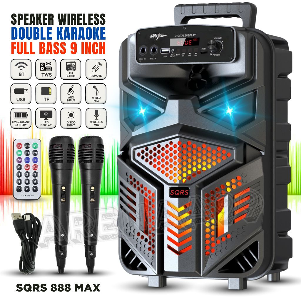 Murah Banget Speaker Full Bass 9Inch Dual Mic Karaoke Speaker TV, HP, Laptop, Komputer SPEAKER SQRS 