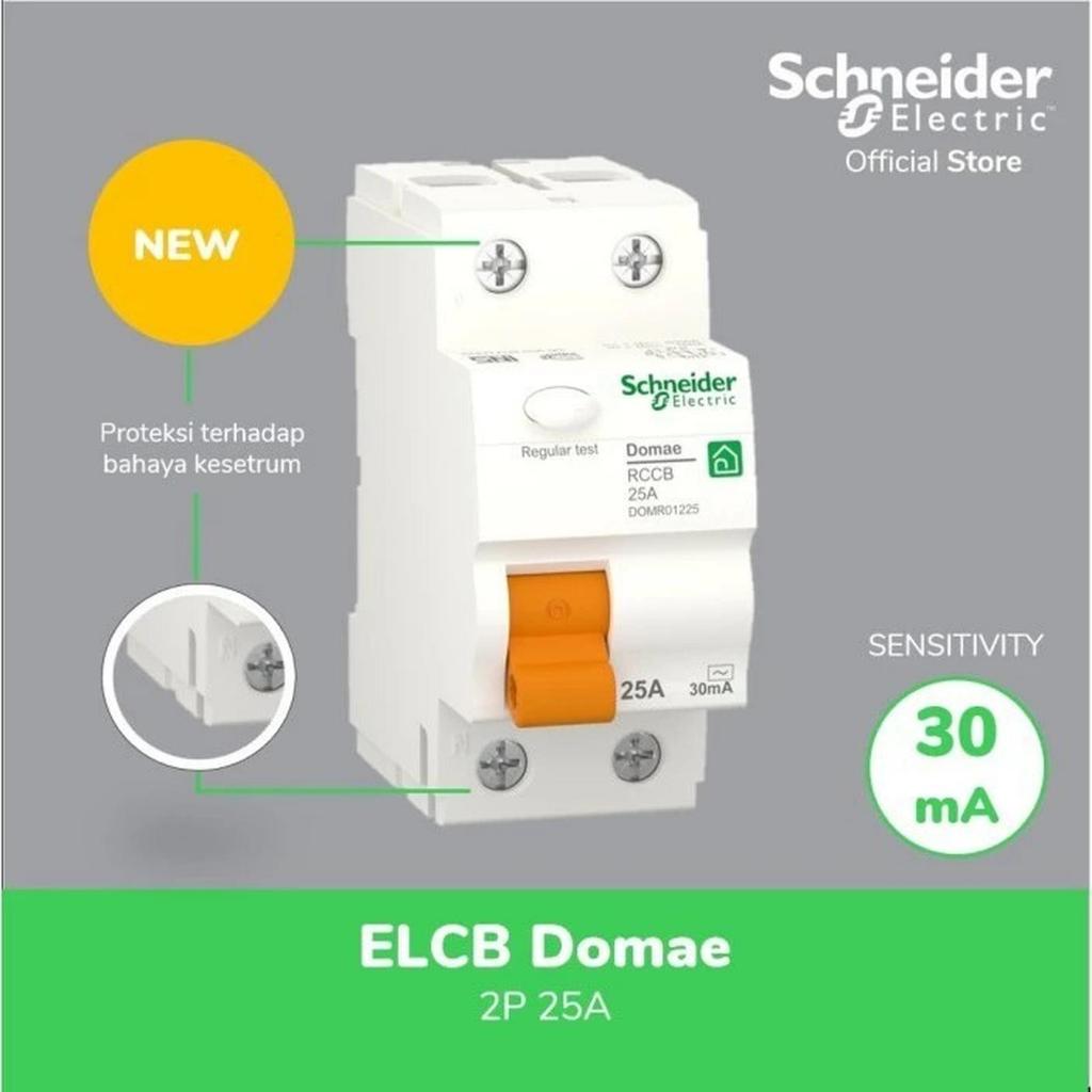 ELCB RCCB Anti Kontak Schneider DOMAE 2P 1P+N 1P + N 25A 30mA ORIGINAL