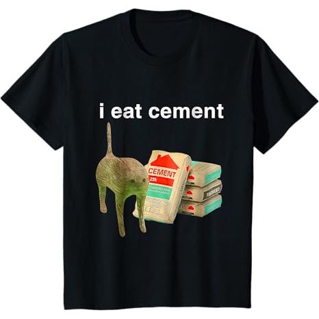 Kaos anak dan Kaos Dewasa I Eat Cement Cursed Cat Funny Oddly Specific Dank Meme T-Shirt