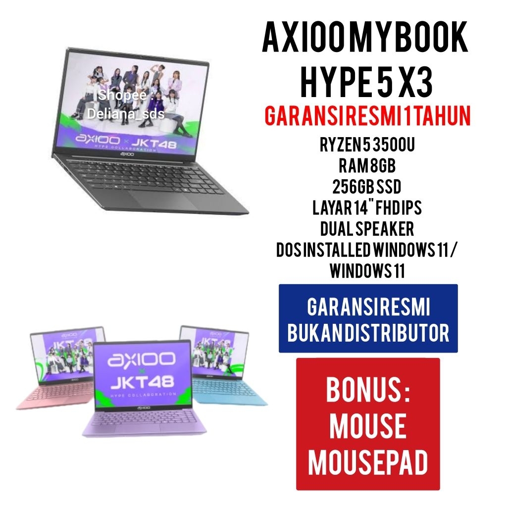 Laptop Axioo Mybook Hype 5 X3 Ryzen 5 3500U 8GB/256GB SSD 14" FHD IPS Garansi Resmi 1 Tahun Laptop A