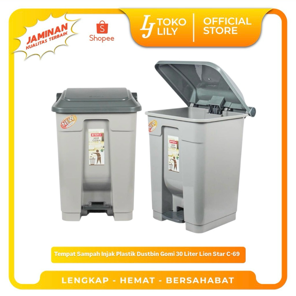 Tempat Sampah Injak Plastik Dustbin Gomi 30 Liter Lion Star C-69