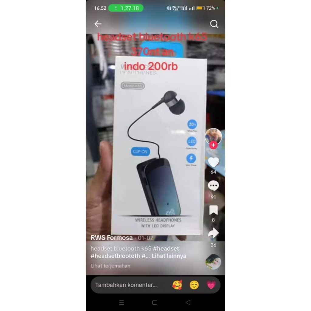 headset Bluetooth K65 ORI