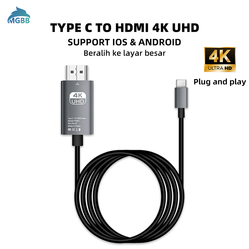 MGBB Adapter Kabel Type C to HDMI 4K UHD Converter Hp ke Mobile phone/laptop/monitor/ TV /  / Proyek