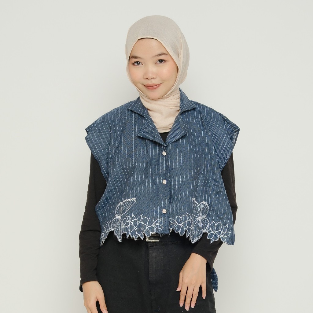 grosir_solo || VEST MARIPOSA ROMPI WANITA SEMIWOLL / VEST STRIPE BRODIR TALI PINGGANG REMAJA DEWASA