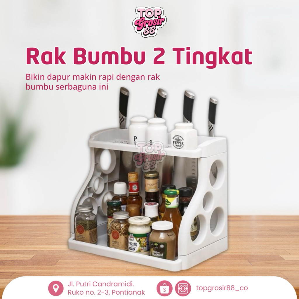 RAK BUMBU 2 TINGKAT / rak bumbu dapur rak bumbu dapur susun tempat pisau dapur tempat bumbu set rak 