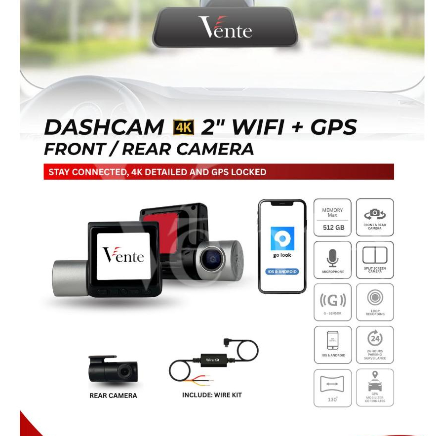 Kamera Dashcam Mobil - Vente Kamera Dashcam 4K 2" Wifi GPS Front Rear Inside - Kamera Mobil / Dashca