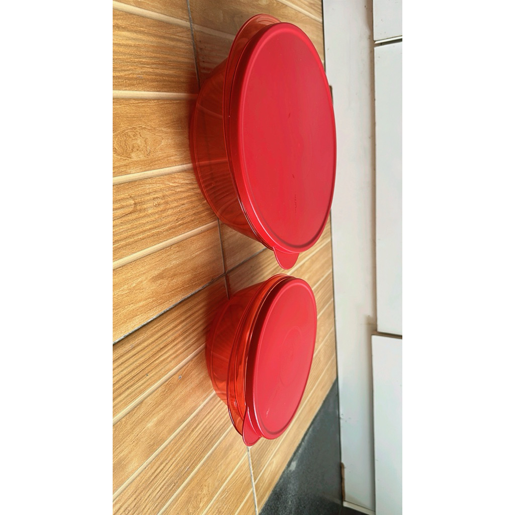 3S Bowl Red Tupperware, Wadah sayur bening, Wadah merah, Wadah cantik