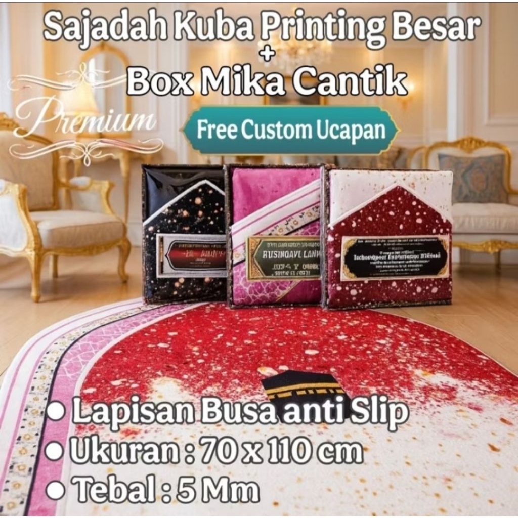 Souvenir Sajadah Kuba Premium Besar + Box Mika Cantik & Eksklusif | Sajadah Travel Busa Anti Slip 70