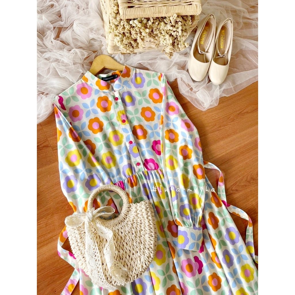Mysha Iwearmysha ZOEY DRESS : HAPPY FLOWER TIDAK SUSUT S M XL XXL