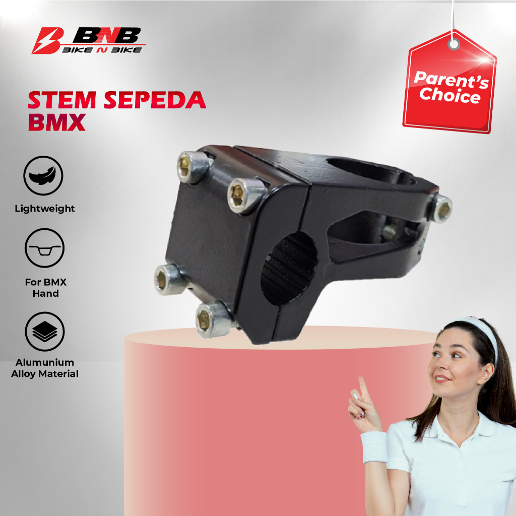 BikeNBike - Stem Sepeda Bahan Alloy / Tiang Dudukan Sepeda / Stem Sepeda BMX INTER Polos Hitam