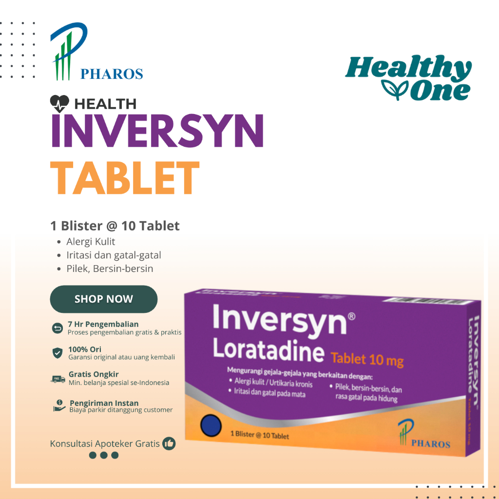 Inversyn 10 Tablet / Obat Gatal / Obat Alergi / Loratadine 10 mg / Bersin-bersin / Alergi Kulit