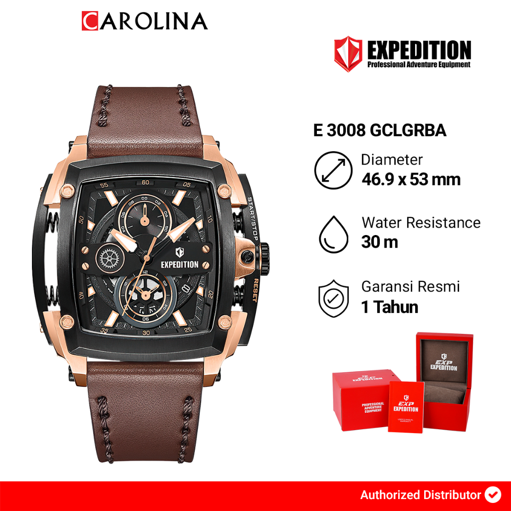 Jam Tangan Pria Expedition Exp Chronograph E 3008 GCLGRBA Black Dial Brown Leather Strap