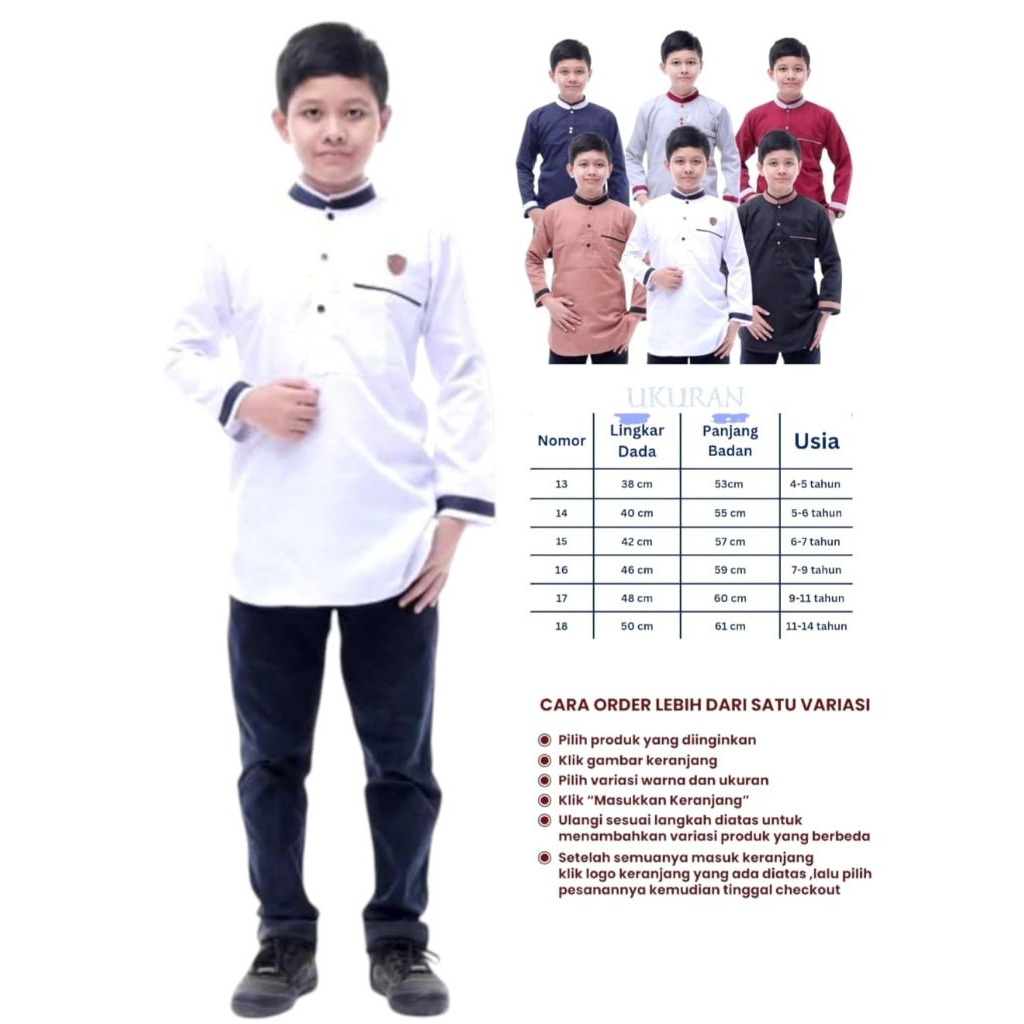 Baju Koko kurta anak remaja tanggung lengan panjang