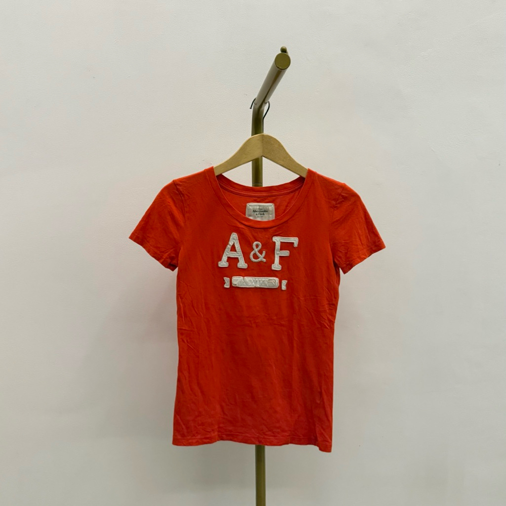 PRELOVED Abercrombie & Fitch Orange Crew Neck Logo T-Shirt Blouse Fashion Wanita