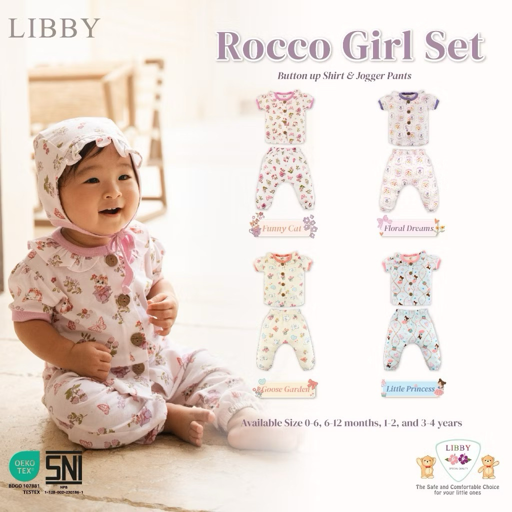 LIBBY ROCCO SET MOTIF / SETELAN LIBBY ANAK PEREMPUAN MOTIF 2 ROCCO SET CELANA PANJANG