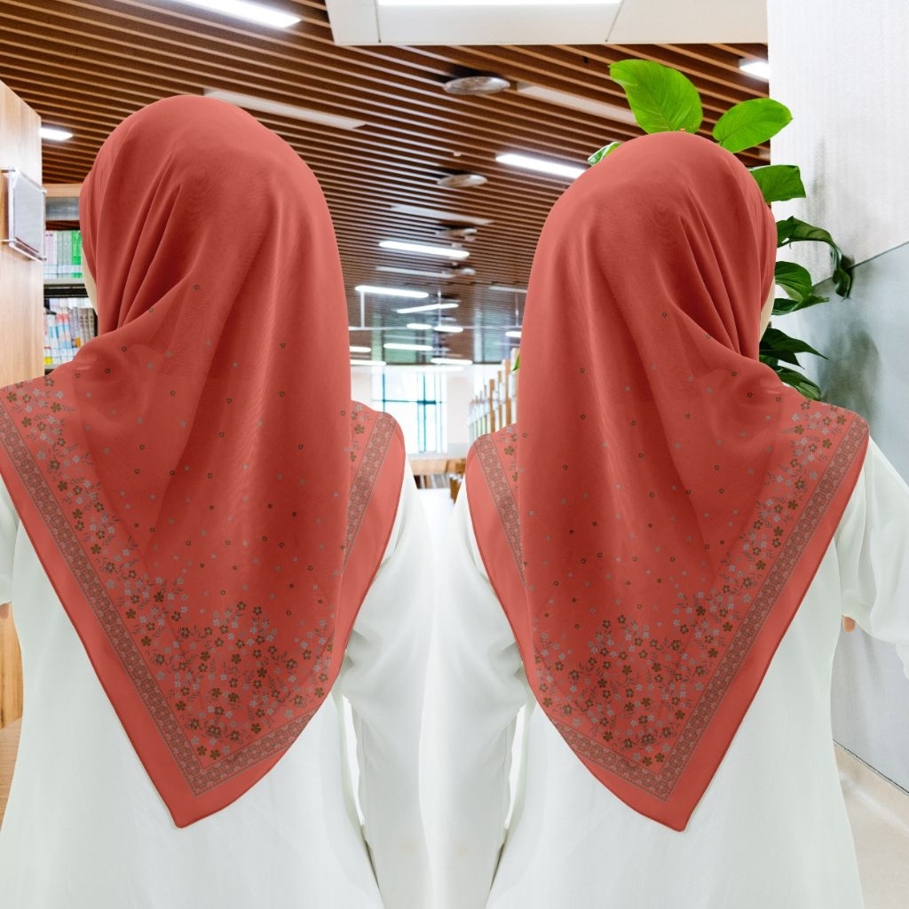 hijab segi empat motif  jilbab kerudung voal super premium ZM SALMON