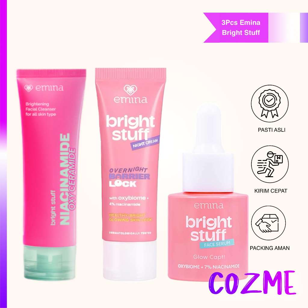 [3PCS] EMINA Bright Stuff Paket Night Glow || Face Wash 50mL || Night Cream || Serum 30mL