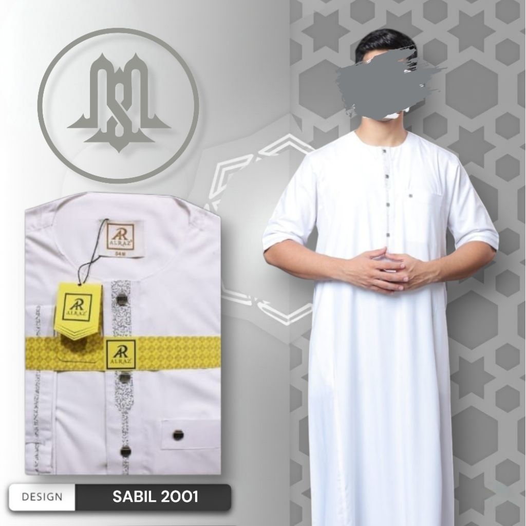 Best Seller | Jubah Al Raz Premium Pria "SABIL" Putih Pendek Kerah Oblong | Gamis Muslim Dewasa Saud