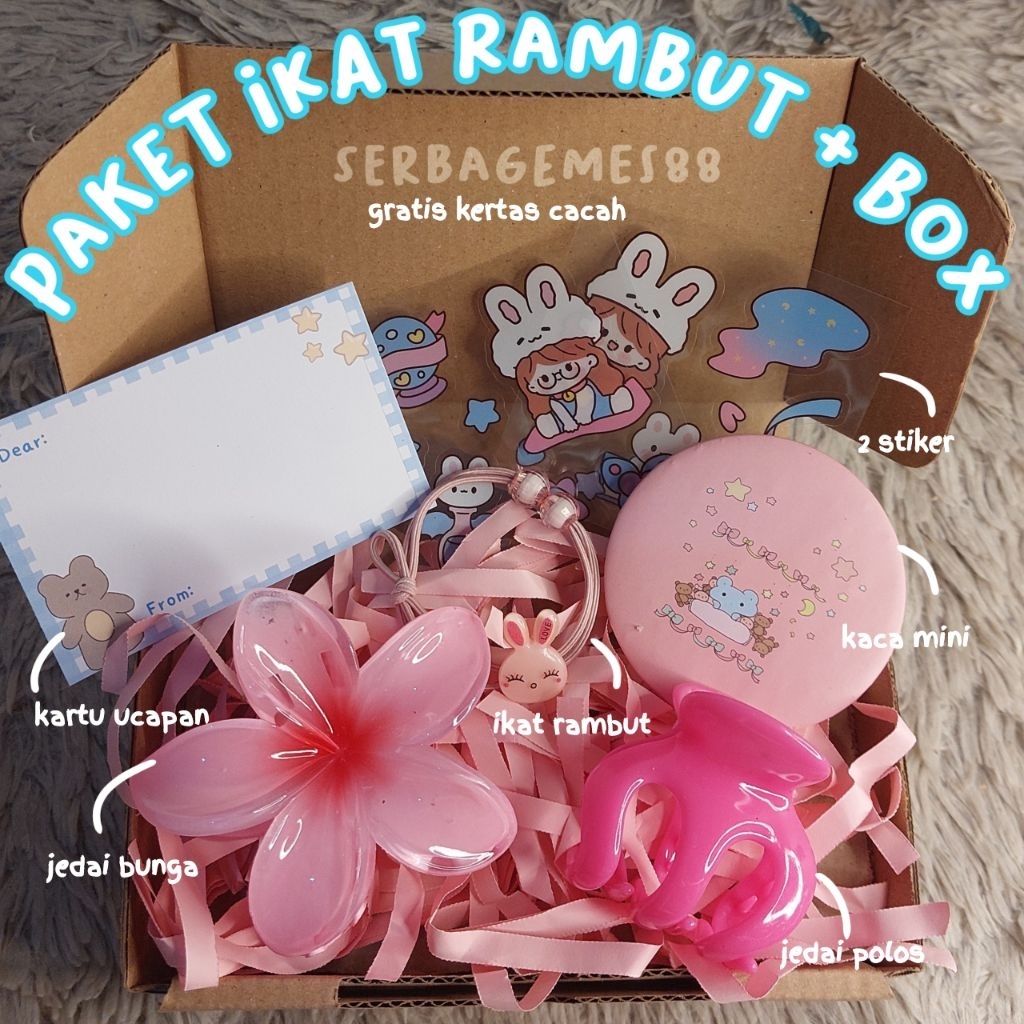 serbagemes88- PAKET AKSESORIS JEDAI BUNGA KAMBOJA KOREA IKAT RAMBUT ANAK LENGKAP / HAMPERS KADO GIFT