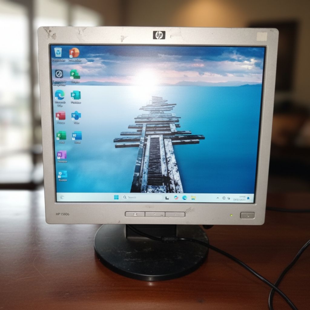 Monitor LCD HP 15 Inch Kotak / Square Bekas Ada Garis Tipis