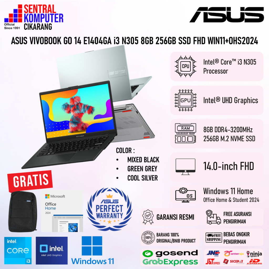 [PROMO] - ASUS VivoBook Go 14 E1404GA Intel Core i3 N305 8GB 256GB SSD Win11+OHS