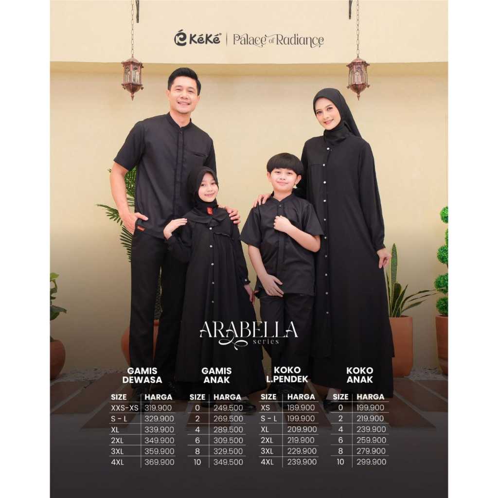 Arabella Keke 2026 Sarimbit Katun Hitam S-XXL