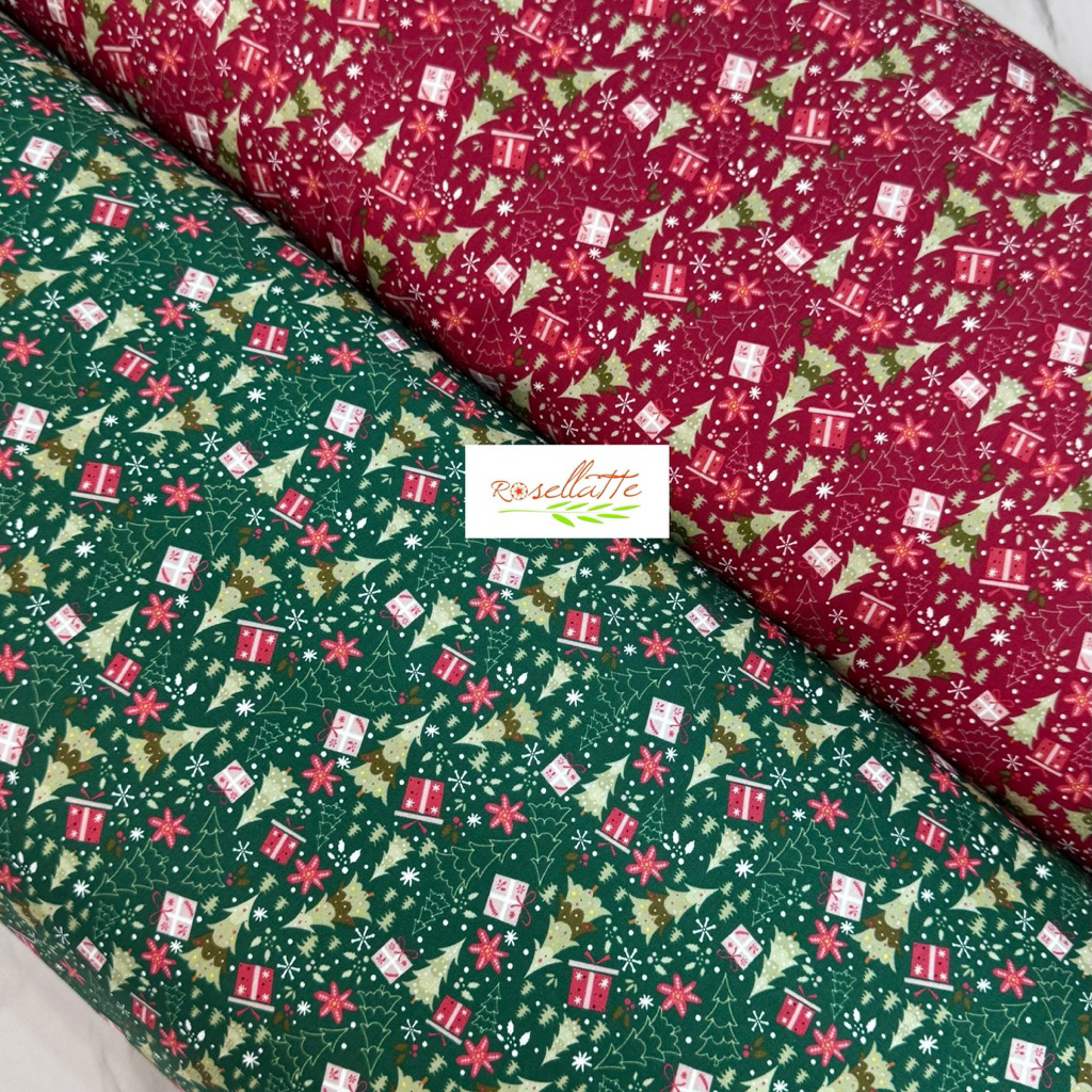 Kain Katun Jepang Motif Christmas Tree Pohon Natal