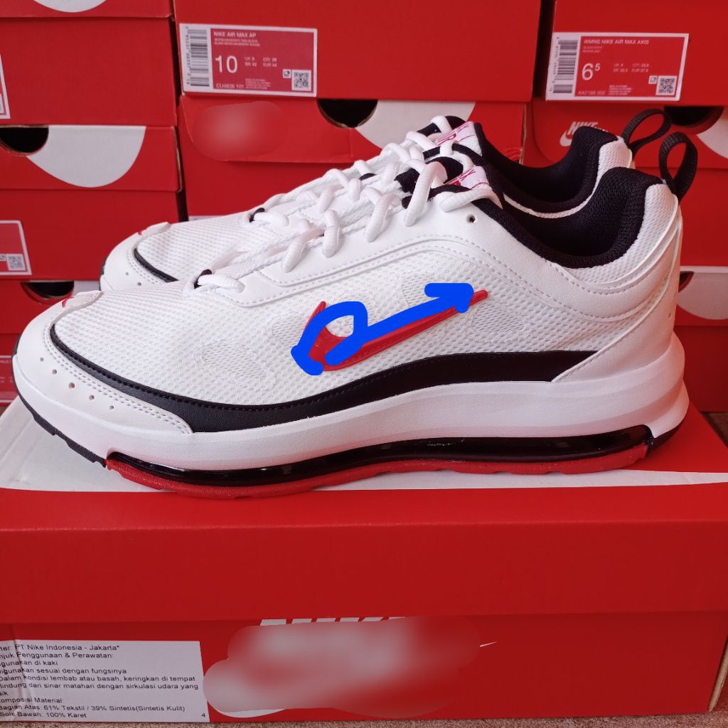 SEPATU RUNNING N1K3 AIR MAX AP WHITE/UNC RED-BLACK SIZE 44 ORIGINAL