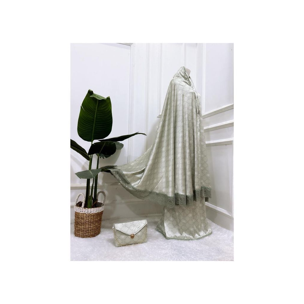 MUKENA JIHAN BAHAN JAGUARD PREMIUM RESLETING DAGU SIZE JUMBO DAN FREE TAS MUKENA