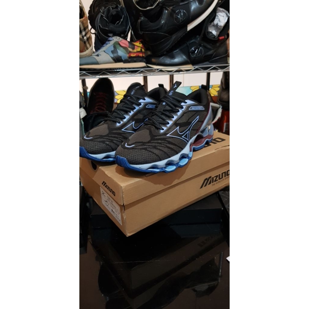 Mizuno wave Prophecy 11 Black ice blue size 43 insole 265 42 nyaman pakai