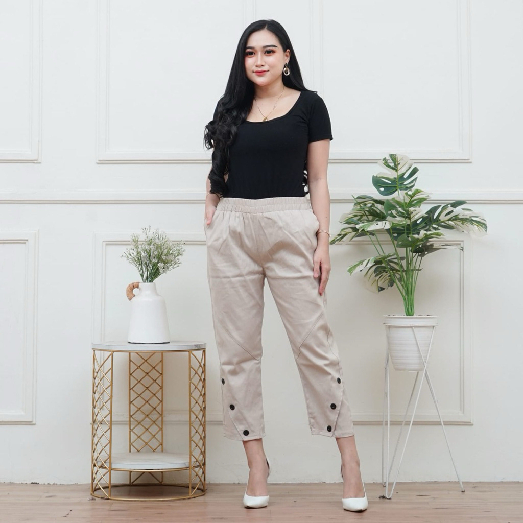 celana wanita mevin pants 7/9 celana kantor bahan twill tebal adem