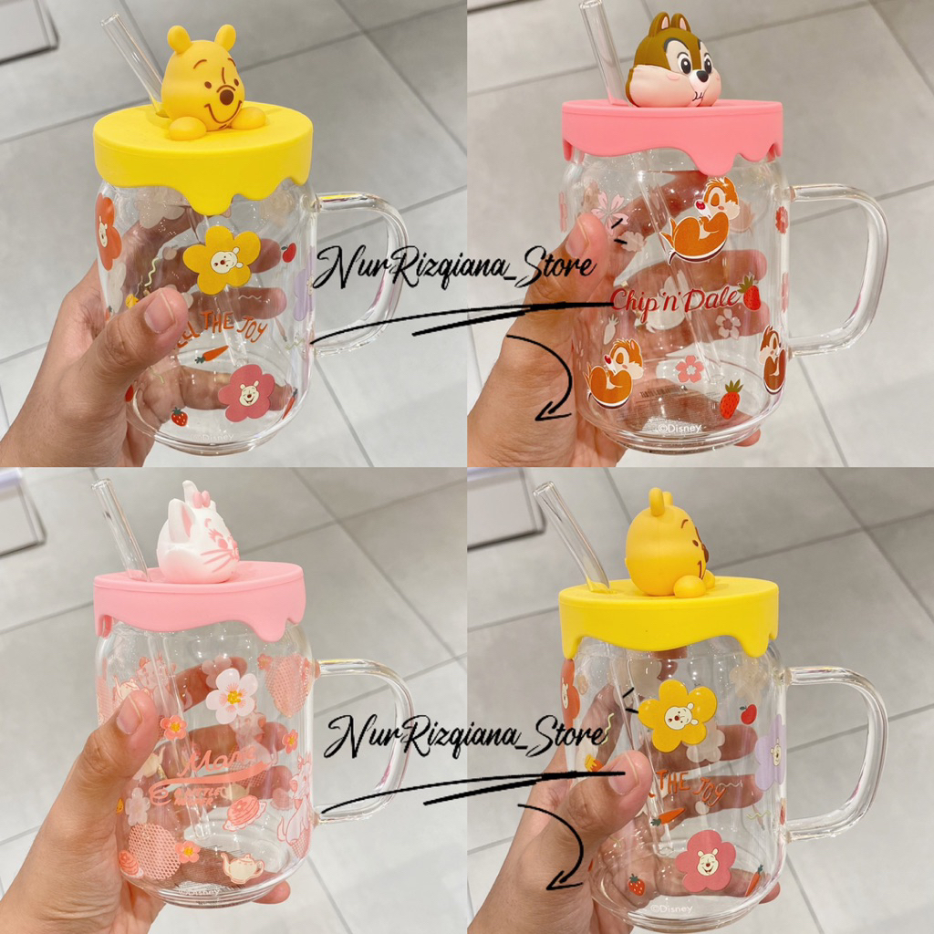OHSOME X GELAS CUP DENGAN SEDOTAN / MUG KACA EDISI DISNEY / GELAS KARAKTER LUCU SERBA DISNEY